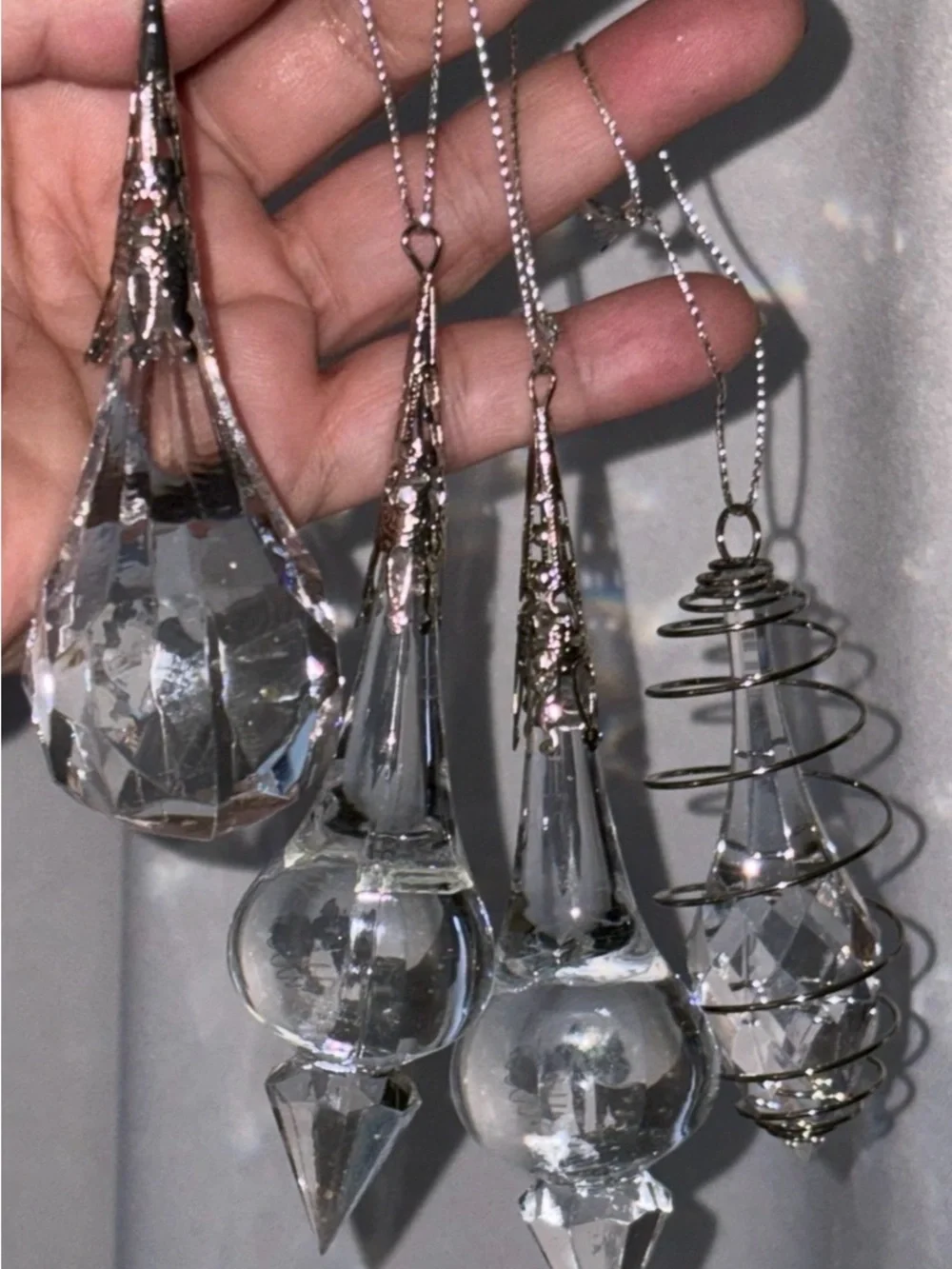 VTG Dazzling Drop Christmas ornaments Lot Of 4  Faceted Acrylic Silver Top
